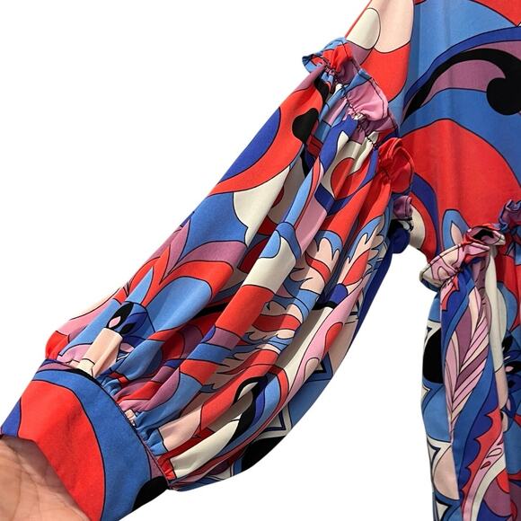 BEULAH STYLE Midi Dress One Size Collared Button Up Ruffle Colorful Abstract - Picture 3 of 8